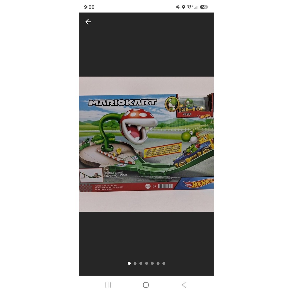Hot Wheels Mario Kart Piranha Plant Slide Track Set with Yoshi Mach 8 GFY47